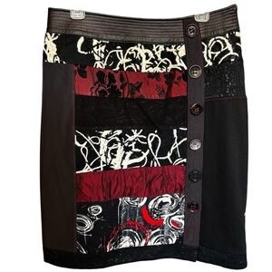 Handmade Patchwork Skirt Abstract Art Print Button Front Designer Sample Sz Med